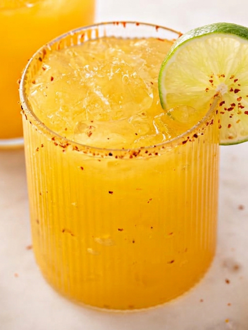Mango Margarita with Chili Salt and Lime Wedge